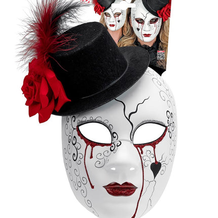 MASQUE DE THÉÂTRE FEMME SAIGNANTE AVEC CHAPEAU