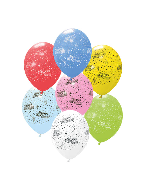 Party Essentials 11 Inches Printed Balloons "Happy Birthday" (Bleu, Rouge, Vert, Blanc, Jaune, Bleu clair, Rose) 6St