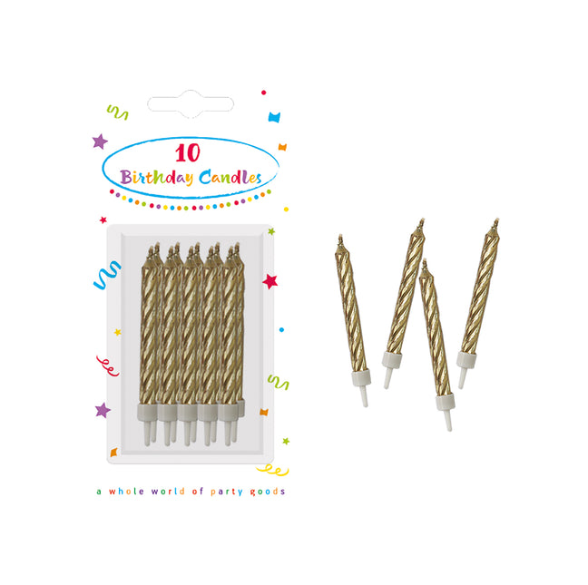 Bougies d'anniversaire Bougies d'anniversaire en spirale dorées avec porte-bougies 10 & 10St