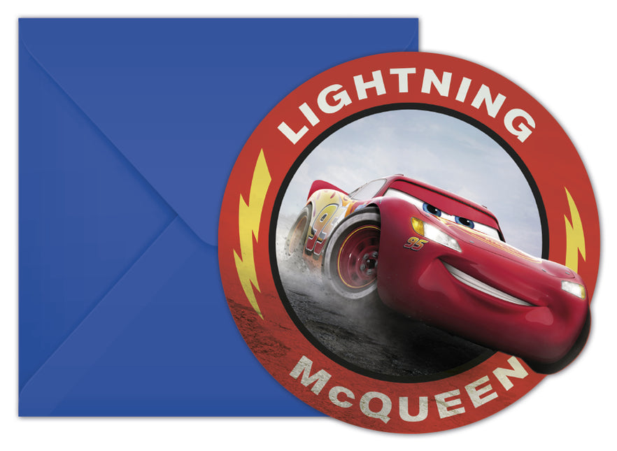 Invitations et enveloppes découpées Cars 6St