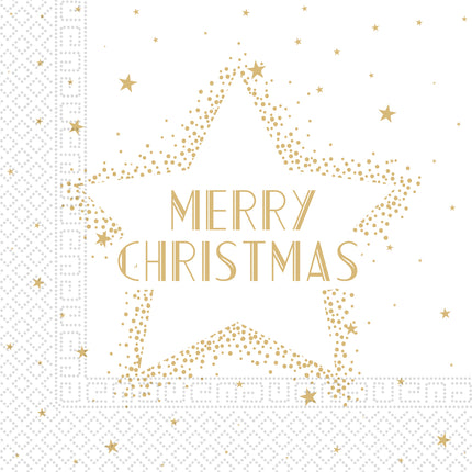 Serviettes de table de Noël Or blanc Joyeux Noël 33cm 20pcs