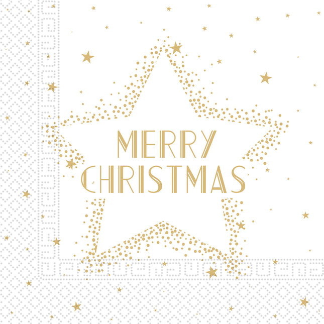 Serviettes de table de Noël Or blanc Joyeux Noël 33cm 20pcs