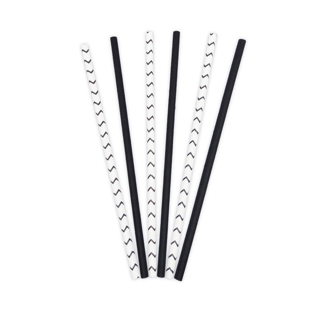 Pailles en papier Fsc Pailles en papier noir et blanc 19.5X0.6Cm 50pcs