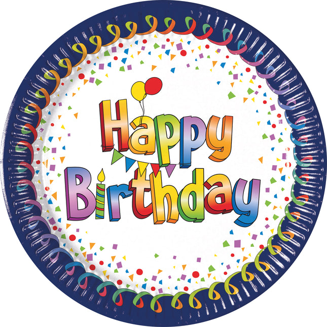 Assiettes en papier multicolores Happy Birthday Fsc Next Generation Large 23Cm 8St