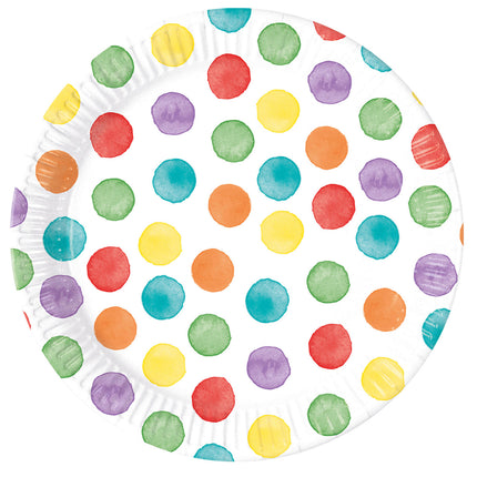 Assiettes Paint Dots colorées 23cm 8pcs