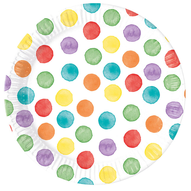 Assiettes Paint Dots colorées 23cm 8pcs