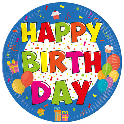 Assiettes Happy Birthday Papier coloré 23cm 8pcs