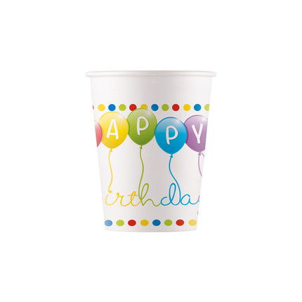 Tasse Happy Birthday en papier 200ml 8 pièces