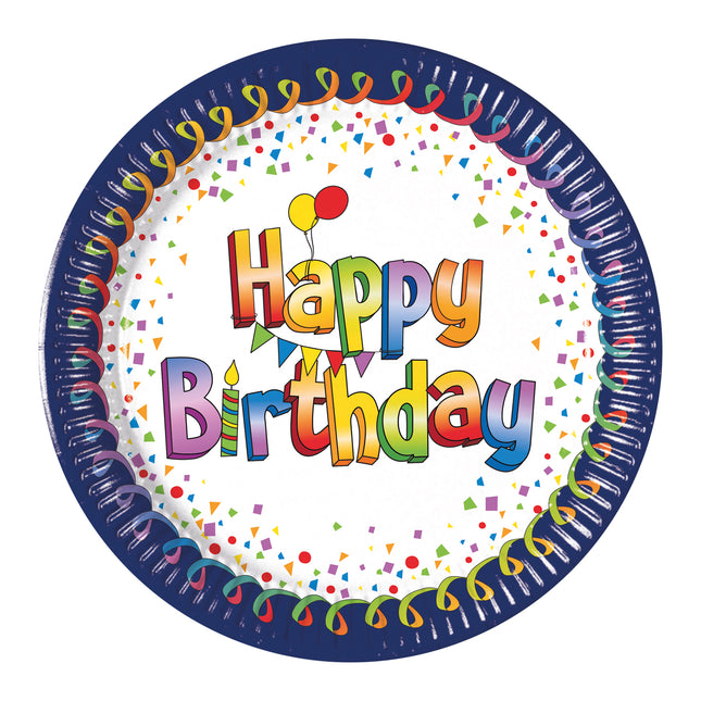 Assiettes Happy Birthday Confetti 20cm 8pcs