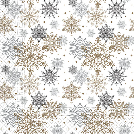 Serviettes en papier 3 plis Flocons de neige argentés et dorés suspendus Serviettes en papier 3 plis 33X33Cm 20St