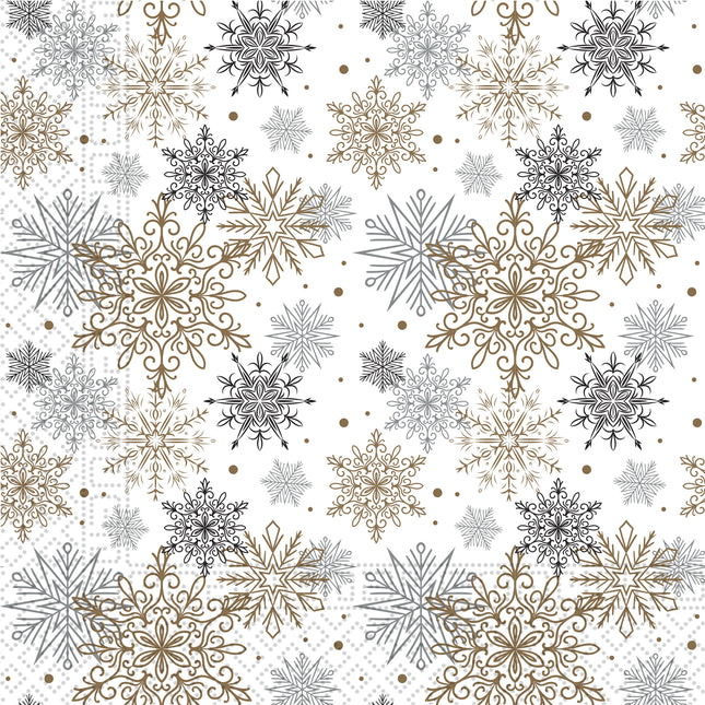 Serviettes en papier 3 plis Flocons de neige argentés et dorés suspendus Serviettes en papier 3 plis 33X33Cm 20St