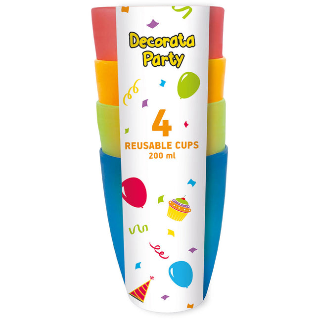 Party Reusable Products Gobelets semi-transparents réutilisables 220 ml 4 couleurs assorties 4St
