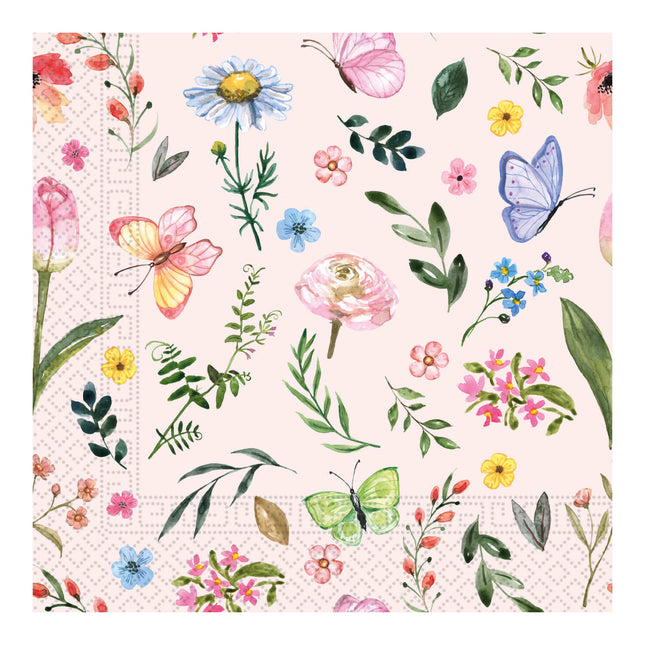 Serviettes en papier 3 plis Serviettes en papier 3 plis 33X33Cm Papillon rose 20pcs