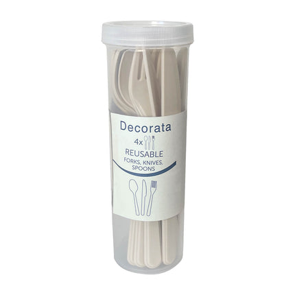 Party Reusable Products Set de couverts réutilisables Beige (4 cuillères, 4 fourchettes, 4 couteaux) en tube 1St