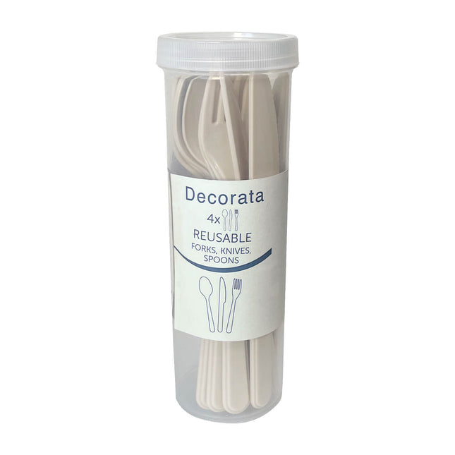 Party Reusable Products Set de couverts réutilisables Beige (4 cuillères, 4 fourchettes, 4 couteaux) en tube 1St