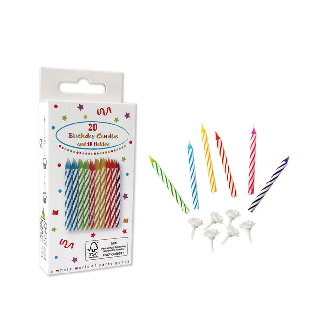 Bougies d'anniversaire Bougies d'anniversaire avec porte-bougies dans une boîte en papier Fsc 20 & 10St