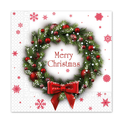 Serviettes en papier 3 plis Serviettes en papier 3 plis 33X33Cm Merry Xmas Wreath 20St