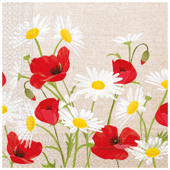Serviettes en papier 3 plis 33X33Cm/Dessins de Pâques Fsc Serviettes en papier 3 plis 33X33Cm Marguerites et coquelicots 20St