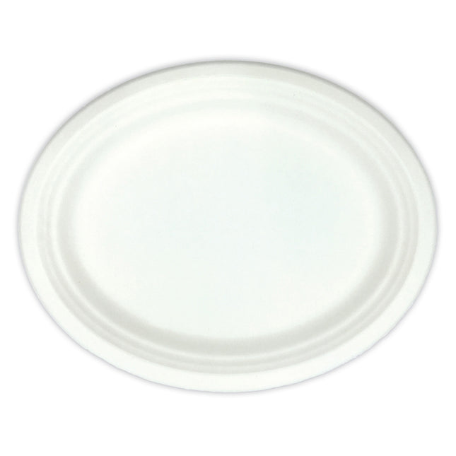 Produits de la canne à sucre blanche Plateaux ovales de la canne à sucre blanche 32X25.5Cm 6Stars