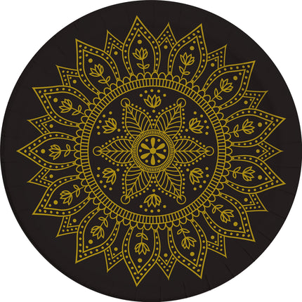 Assiettes noires dorées Mandala 23cm 8pcs