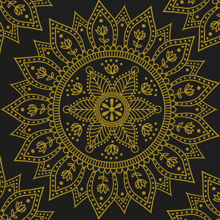 Serviettes de table noires dorées Mandala 33cm 20pcs
