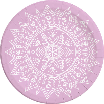 Assiettes roses Mandala 23cm 8pcs