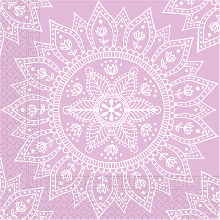 Serviettes de table roses Mandala 33cm 20pcs