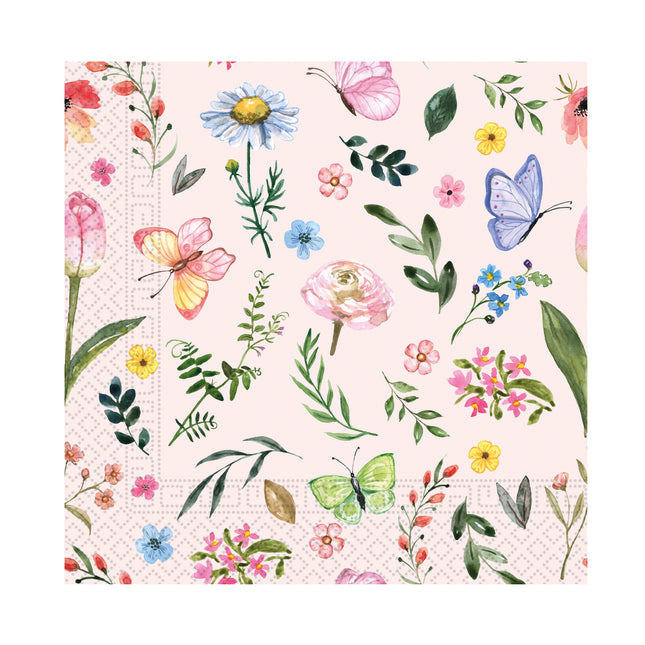 Serviettes en papier 3 plis 33X33Cm & 25X25Cm/Everyday Designs Fsc Serviettes en papier 3 plis 25X25Cm Papillon rose 20St