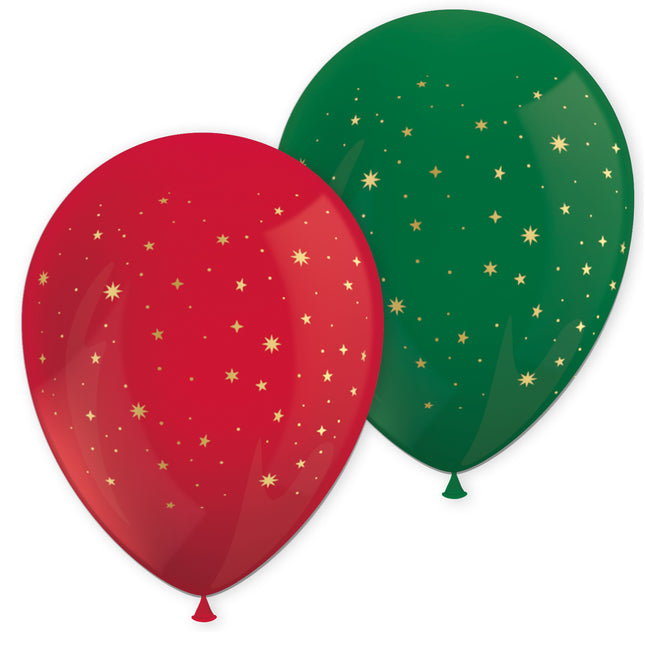 Ballons en latex imprimés couronne de houx de Noël (3 verts et 3 rouges) 6St