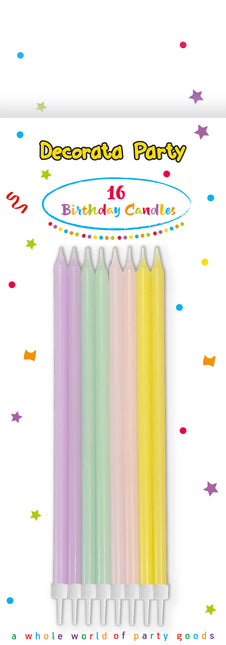 Bougies d'anniversaire Bougies d'anniversaire 14,5 cm avec porte-bougies aux couleurs pastel dans une boîte en papier Fsc 16St