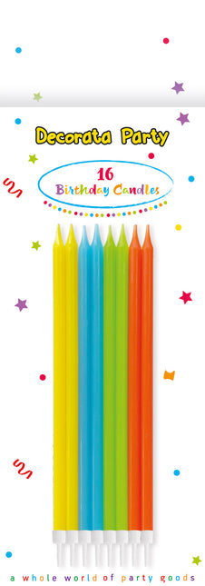 Bougies d'anniversaire Bougies d'anniversaire 14,5 cm avec porte-bougies en couleurs vives dans une boîte en papier Fsc 16St