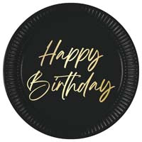 Assiettes Happy Birthday Or Noir 23cm 8pcs