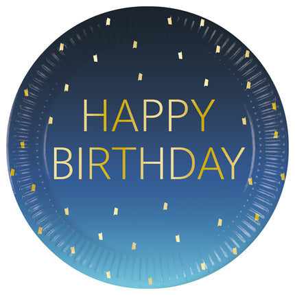 Golden Happy Birthday Blue Fsc Paper Plates Next Generation Large 23Cm 8St