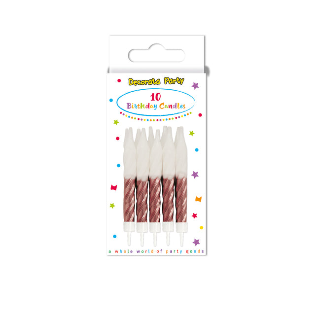 Bougies d'anniversaire Bougies d'anniversaire en spirale or rose avec porte-bougies 10 & 10St