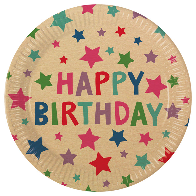 Assiettes Happy Birthday Papier Kraft 23cm 8pcs