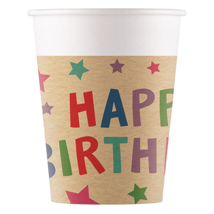 Tasse Happy Birthday en papier kraft 200ml 8pcs