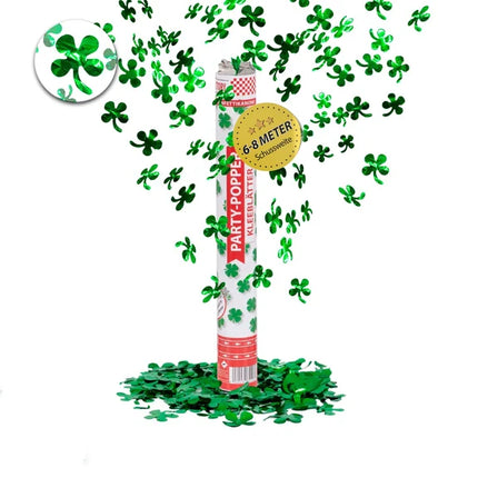 Canon à confettis verts « Trèfle à quatre feuilles » 40 cm