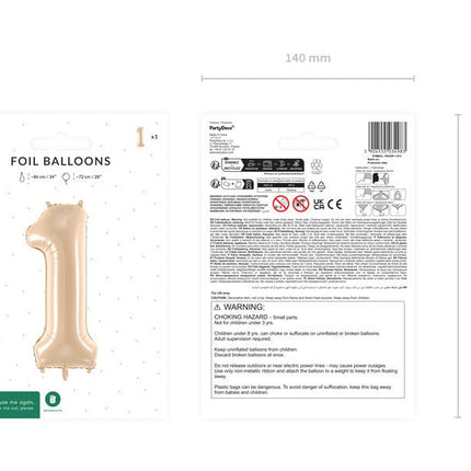 1 Jaar Cijfer Ballon Beige Leeg 72cm van Partydeco koop je bij Partywinkel