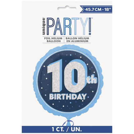 10 Jaar Helium Ballon Blauw Leeg 45cm van Unique koop je bij Partywinkel