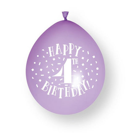 10 stuks Happy 4th Birthday 23cm latex ballonnen van Unique koop je bij Partywinkel