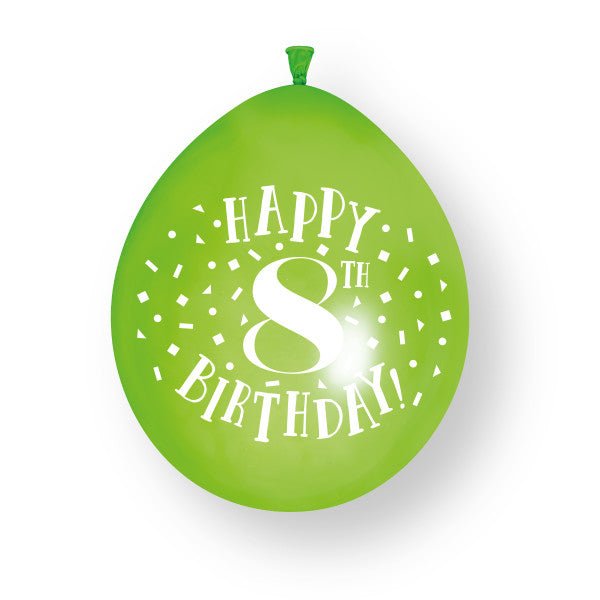 10 stuks Happy 8th Birthday 23cm" latex ballonnen van Unique koop je bij Partywinkel