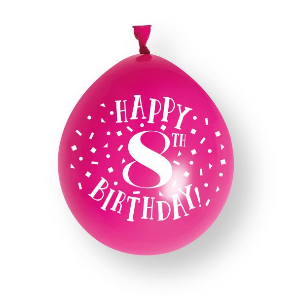 10 stuks Happy 8th Birthday 23cm" latex ballonnen van Unique koop je bij Partywinkel