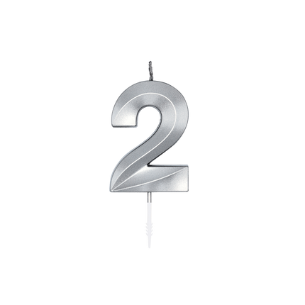 Bougie « 2 ans » argent métallisé, 6 cm