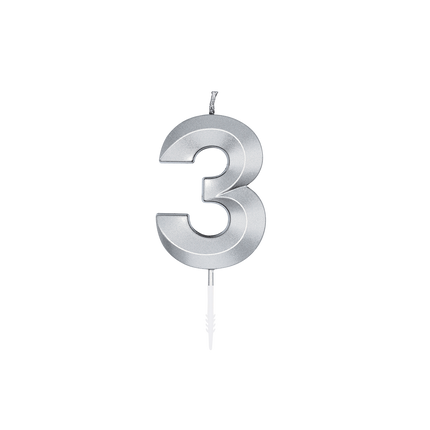 Bougie « 3 ans », argent métallisé, 6 cm