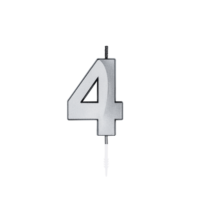 Bougie « 4 ans » argent métallisé, 6 cm