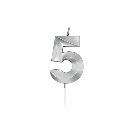 Bougie « 5 ans » argent métallisé, 6 cm