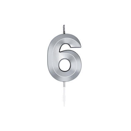 Bougie « 6 ans » argent métallisé, 6 cm