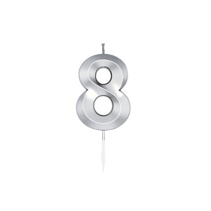 Bougie « 8 ans » argent métallisé, 6 cm