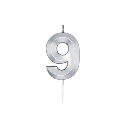 Bougie « 9 ans » argent métallisé, 6 cm