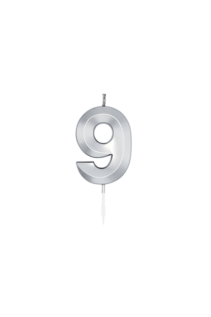 Bougie « 9 ans » argent métallisé, 6 cm